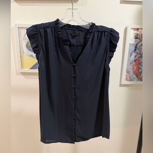 Ann Taylor Navy Ruffled Blouse